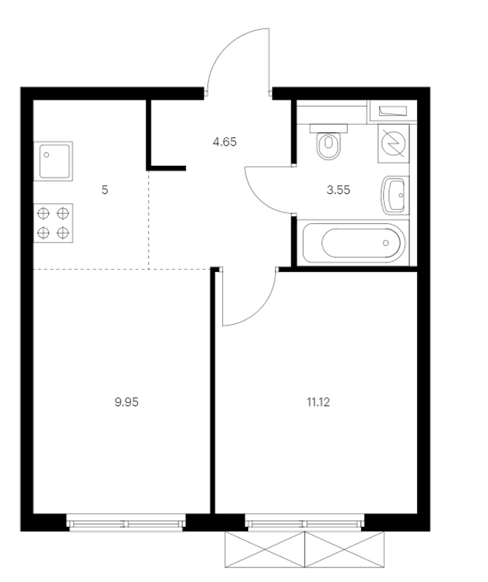 1-комнатная квартира 34.27 м², 4/15 эт., ЖК «Янинский лес»